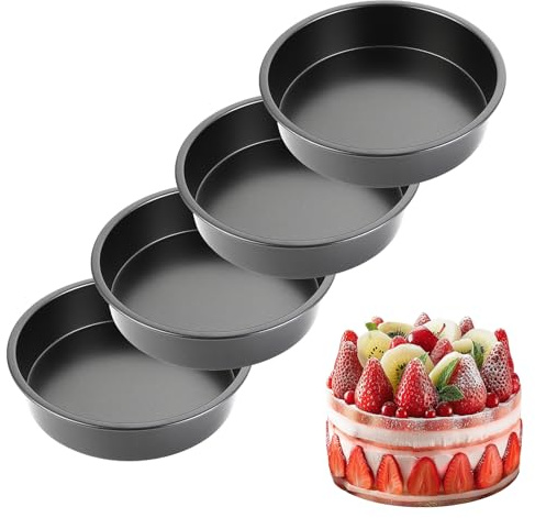 LOPYXBR 4 Stück Kuchenform 20 cm Rund, 5cm Tief Kuchenform Backformen Backform mit Antihaftbeschichtung, Tortenform aus Kohlenstoffstahl, Schwarz für die Muffins, Torten und Desserts Herstellen