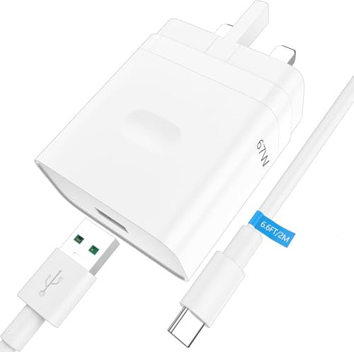 67W Super vooc Charger for Oppo, 2M USB C Cable, Power Adapter USB Wall Charger Plug Fast Charging UK and Type C Lead for realme 12 Pro+, 12 pro, 12+ 5G, 14 pro, 12x 5G, C75, C65, C67, Note 60/50