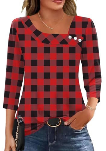 Kistore Womens 3/4 Sleeve Tops Asymmetrical Neck Tunic Shirts S-2XL | Summer Tops for Women UK,Boho Tops for Women,Tops for Women Trendy 2026,Business Casual Outfits