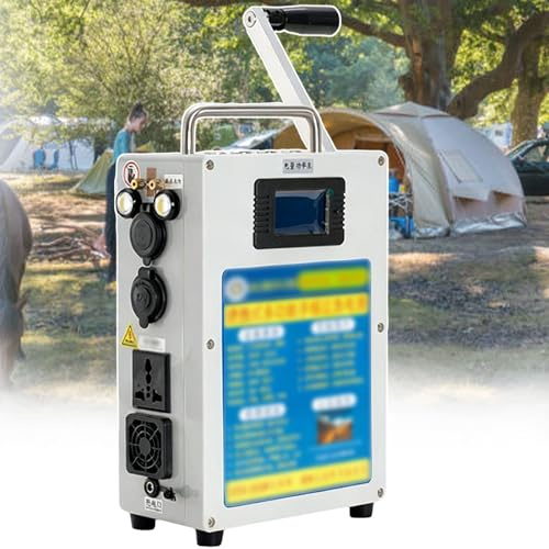 lilishangmao Power Bank di Emergenza A Manovella da 500 W, Generatore Portatile da 340 Wh con Display LCD, Ricarica Rapida USB E Uscita Auto da 12 V, per Interruzioni di Corrente/Campeggio