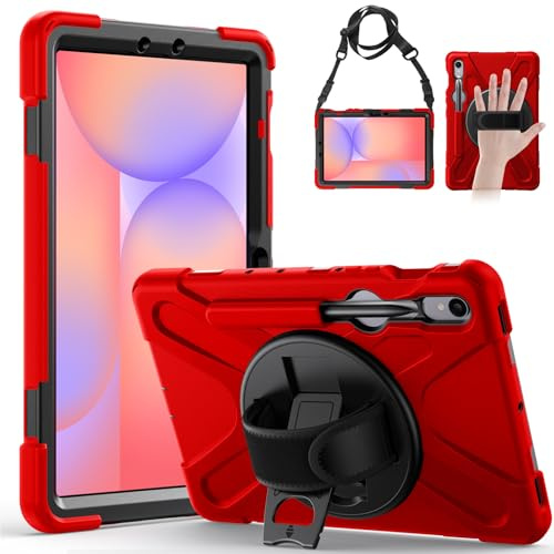 Gerutek Case for Samsung Galaxy Tab S10 Lite/S10 FE/S9 FE 10.9 Inch/Tab S9/S8/S7 11 Inch Tablet Case Shockproof, Heavy Duty Rugged with Pen Holder 360° Stand/Hand&Shoulder Strap Protective Case, Red