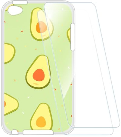 ESACMOT Bedruckte Hülle + 2 Glas Schutzfolie Kompatibel mit iPod Touch 4, Stoßfeste Weiche Cover und HD Klare Tempered Glass Folie (Avocado)