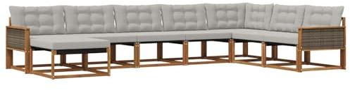 vidaXL Outdoor-Sofagarnitur mit Kissen 8 pcs Natürlich und Hellgrau, Moderne Garten-Sofa-Set, robuster Akazienholz, Bequeme Liege, stilvolle Freizeitmöbel für draußen