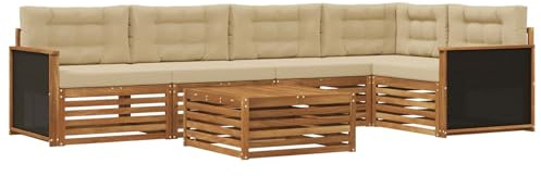 vidaXL Outdoor-Sofagarnitur 6 pcs Natur und Beige 79 x 79 x 37 cm, Patio Ecksofa, modernes Lounge-Set für draußen, wetterfestes Gartenmöbel für die Terrasse, Bequeme Sitzgelegenheit
