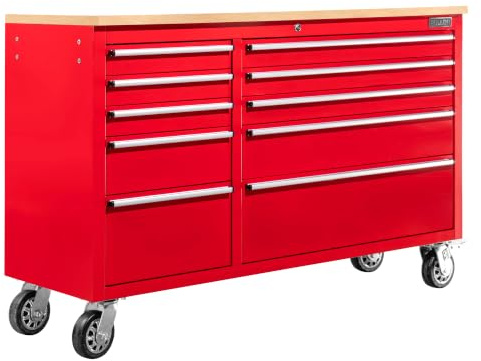 55 Steel Work Bench Tool Box Cab 10 Drawer Chest Roller Cabinet Workbench Cabinet Red Green Blue Black (Red)
