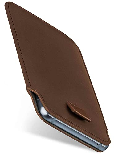 MoEx Faux Leather Phone Case compatible with iPhone 5s / 5 / SE (2016) | Slide-Up Function, Brown