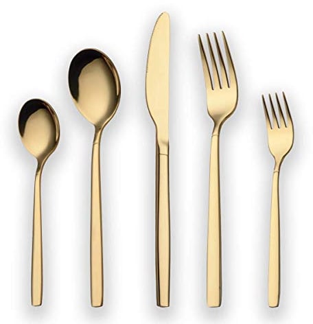 Berglander 30 Stück Titanium Plated Besteck, 30 Stück Golden Besteck Set, Besteck Set Besteck Sets, Service für 6 (Gold glänzend)