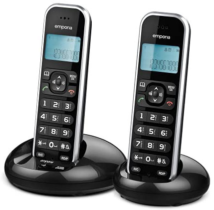 Emporia FB85TWIN, Telefoni Cordless, Due Portatili DECT, Display illuminato, Numeri Grandi, Vivavoce, Nero [Germania]
