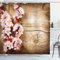 ABAKUHAUS Blumen Duschvorhang, Spring Blossom Orchard, Stoffliches Gewebe Badezimmerdekorationsset mit Haken, 175 x 200 cm, Sand Braun Hellrosa