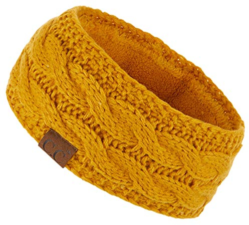 C.C Winter-Stirnband, flauschig, mit Fleece gefüttert, dick, gestrickt, Headwrap (HW-20) (HW-33), Senf, Einheitsgröße