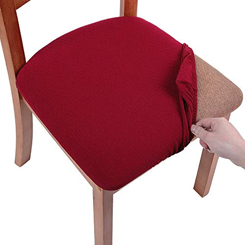 Homaxy Stretch Spandex Jacquard Esszimmerstuhl Sitzbezüge Stuhlhussen, herausnehmbarer waschbarer Anti-Staub Esszimmerstuhl Sitzkissen Hussen - 4er Set, Burgunder