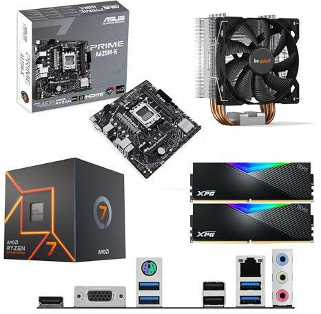 Ryzen 7 9700X 3.8Ghz (Turbo 5.5Ghz) 8 Core 16 Thread CPU, PRIME A620M-K Motherboard, BeQuiet Cooler & 32GB 6400Mhz RGB DDR5 RAM Pre-Built Bundle