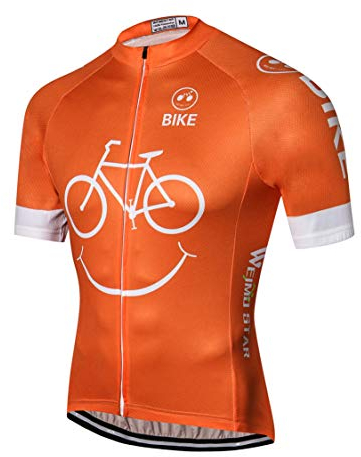 Weimostar MTB Trikot Herren Radtrikot Kurzarm Bike Tops Mountain Road Kleidung Fahrradhemden Sommer Pro Team Rennrad Trikot für Herren Atmungsaktiv Orange Größe L