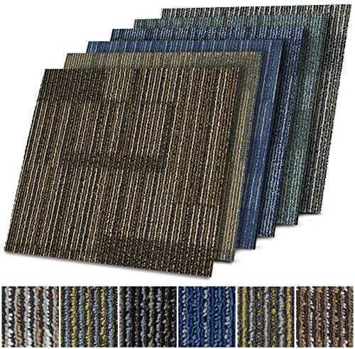 Design Teppichfliesen Linz 50x50 cm selbstliegend - 6 m² Set - strapazierfähiger Teppich Bodenbelag mit hochwertigem Schlingenflor - antistatisch mit Bitumen Rücken (Blau, 24 Stück)