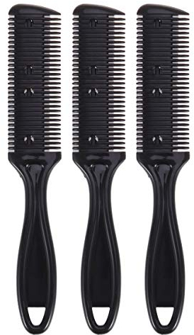Minkissy Haarverdünner Kamm 3 Stück - Haarschneider Mit Rasiermesser Und Haarschere - Doppelkante Rasierklingen (Schwarz)