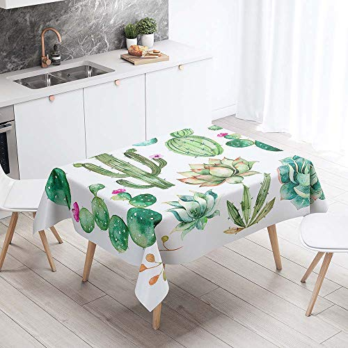 Tischdecke Abwaschbar, DOTBUY Wasserabweisende Tischdecke Rechteckig Abwischbare Wachstuch für Desktop Dekorative Tuch Hotel Bankett Party Garten (Grüner Kaktus,140x180cm)