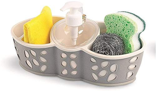 Soap Dispenser Liquid Pump with Sponge Holder Brush Storage for Kitchen Bathroom Sink Caddy Basket Organizer Washing