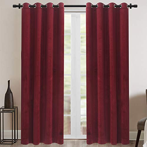 Rose Home Fashion Samt Verdunkelungsvorhänge Set mit Ösen, 2 Paneele Thermoisoliert Samt Vorhänge für Wohnzimmer Schlafzimmer 66 x 54 (B x L), Burgund