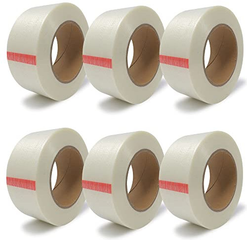 gws Filament-Klebeband, extra starkes Packband in Profi-Qualität, Gewebeband in Längsrichtung glasfaserverstärkt, Dicke: 120 μm (6 Rollen 50 mm, Kreuzverstärkt Premium) rückstandsfrei entfernbar.