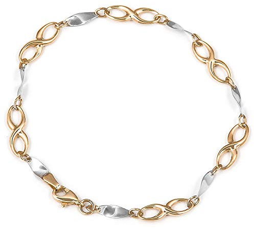 Maverton Infinity Damen Armband 333 Gold und Weißgold + personalisierte Geschenkbox mit Gravur - Armband mit Unendlichkeitszeichen für Frauen - Länge: 19 cm - 8 Karat