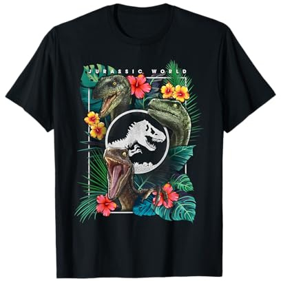 Jurassic World Floral Raptor Portrait Logo T-Shirt