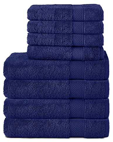 Komfortec Frottee Badetuch & Handtuchset Groß 100% Baumwolle - Weiche Schnelltrocknend Navy Blau (Towel) 4er-50x100-und-4er-70x140-navyblau 4 Handtücher und 4 Badetücher