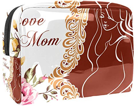 Trousse de maquillage portable avec fermeture éclair - Trousse de toilette de voyage pour femme - Rangement pratique - Pochette cosmétique pour maman enceinte, fête des mères