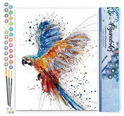 Figured'Art Peinture par Numéro Adulte Perroquet en plein Vol - Activité Manuelle Kit de Loisir Créatif DIY Numéro d'Art Complet - 40x50cm sans châssis en bois