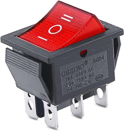 CABLEPELADO Wippschalter, 3 Positionen, 6-Wege-Schalter, 6-poliger Schalter, 6 Klemmen, Ein-/Ausschalter, DPDT, 16 A, 250 VAC, 20 A, 125 VAC, rotes Licht