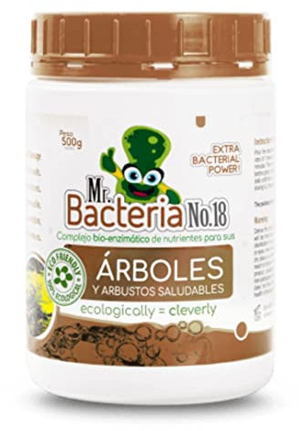 Mr. Bacteria No. 18 Complejo bioenzimático de nutrientes para sus ÁRBOLES, Fertilizante para coníferas, otros arbustos y plantas de hoja perenne 500g