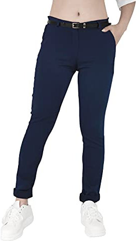 JOPHY & CO 3008 Pantalon chino pour femme avec ceinture, bleu foncé, M