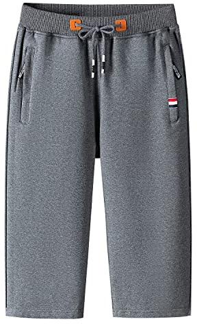 KTWOLEN Herren Sport Jogginghose Sommer Outdoor Kurze Hose Baumwolle Jogging Hose Capri Hosen Leicht Fitness Trainingshose Atmungsaktiv Sommer Shorts, Dunkelgrau, XXL