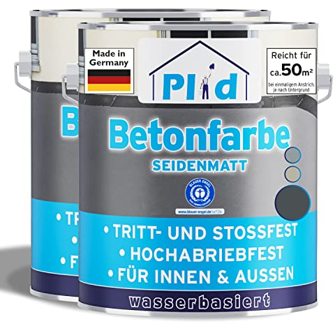 Plid® Betonfarbe Innen & Außen Frostsicher Anthrazitgrau 5L - Flüssigkunststoff Bodenbeschichtung - Betonfarbe Kellerboden - Bodenfarbe für Keller, Zement, Mauerwerk & Holz - Made in Germany