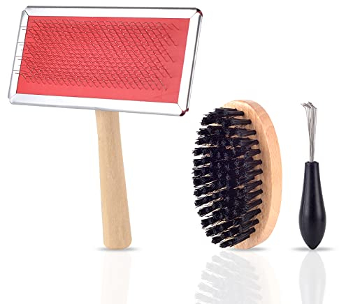 3 teiliges Lammfellbürste Set 1 Stück Schaffellbürste 1 Stück Wollbürste und 1 Stück Haarbürstenreiniger,für Lammfelle und Schaffelle