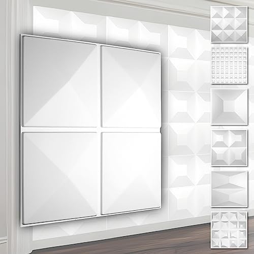 HEXIM 3D Wandpaneele, PVC Kunststoff weiß - Pyramiden Design Paneele 50x50cm Wandverkleidung (5QM HD023) Wandverblender Verblendung