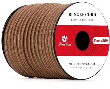 Abma Cord Bungee Cord 8mm 20M Elastic Shock Cord 100% Stretch Elastic Bungee Rope for Tarpaulin, Trailer, Backpack, Tent Pole, Kayak - Brown