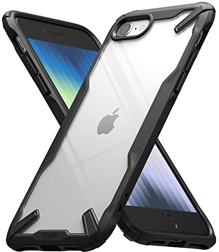 Ringke Fusion-X Compatible with iPhone SE 5G (3rd Generation, 2022) Case, Clear Hard Back Heavy Duty Shockproof Advanced Protective TPU Bumper Phone Cover - Black