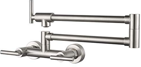 WOWOW Topffüller, Wandhalterung, gebürstetes Nickel, kommerzielle Küchenspüle, Armaturen für heißes und kaltes Wasser, massives Messing, faltbarer Wasserhahn mit Doppelgelenk-Schwenkarm