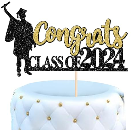 SYKYCTCY 1 Pack Congrats Class of 2025 Cake Topper Graduation Boy Cake Picks Glitter 2025 Graduation Cake Decorations for Theme High School Boys Graduate Party Supplies