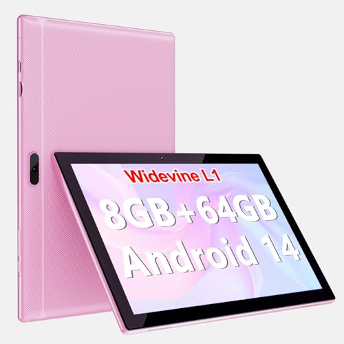 YQSAVIOR 10 Android 14 Tablet - 8GB RAM, 64GB ROM & 1TB Expandable, 2+8MP Dual Camera, WiFi, Bluetooth, 1280x800 IPS Touch Screen, 6000mAh Battery, GMS Certified - Pink