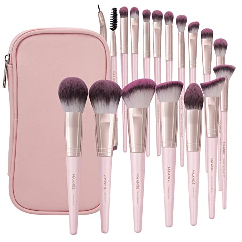 Make Up Pinsel MAANGE 18 Stück Professionelle Pinselset Makeup Premium Synthetische Gesicht Kabuki Makeup Pinsel Set mit Tasche Stiftung erröten Puder Lidschatten Pinsel Set（PinkGold)
