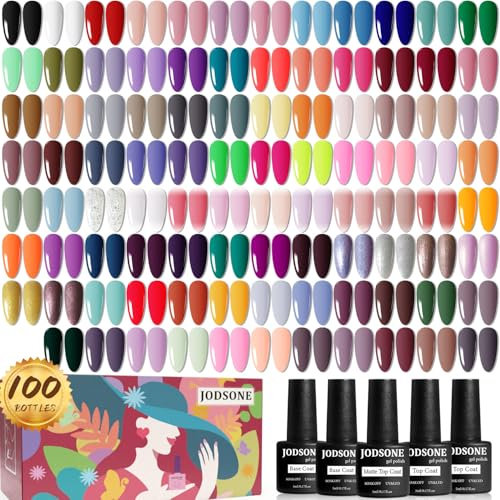 JODSONE 100 PIEZAS Kit de Esmalte de Uñas de Gel No Wipe Soak off Base Coat y Matte Glossy Top Coat Esmalte de Gel Colecciones Regalos para los amantes de la manicura