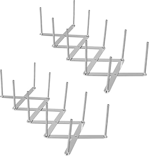 Plagufas Pot Lid Holder -2pcs Stainless Steel Rib Rack- Adjustable Length Pot Lid Organizer Spareribs Holder - Multifunctional Telescopic Storage Rack for Kitchen Grills