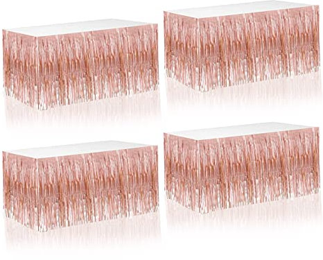 Tuxiaobu Lametta Tischrock Hawaii Deko Tischröcke, Luftschlangen Folie Fransenvorhang Lametta Vorhang Silvester Party Deko, 4 Stück 29x108 Zoll Lametta Roségold