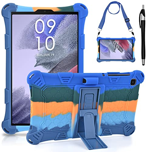 KATUMO Kinder Hülle für Samsung Galaxy Tab A7 Lite 8.7 Zoll 2021 SM T220 Schutzhülle Silikon mit Schultergurt und Stylus Pen Bunt Cover Tablet A7 Lite