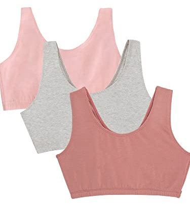 Fruit of the Loom Women's Built Up Tank Style Sports Bra, Opaque, Heather Grey/Dusk/Blushing Rose, 36 (Pack of 3)