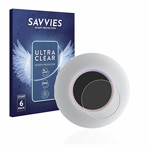 Savvies Schutzfolie für Apple HomePod mini | 6 Stück Transparenter Displayschutz Made in Germany Ultra-Klar Displayschutz-Folie