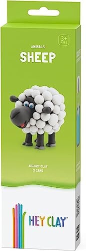 HEY CLAY Schaf Set - 3 Dosen lufttrocknende Knete für Kinder ab 3 Jahren - Kreatives Bastelset