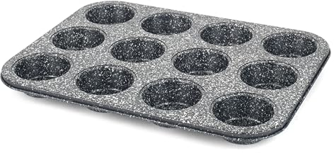 Salter BW070381EU7 Megastone 12 Cup Muffin Pan - Large Baking Tray, Cake Tin, Non-Stick Coating, PFOA-Free, Oven Safe, Long-Lasting Bakeware, Strong & Durable Carbon Steel
