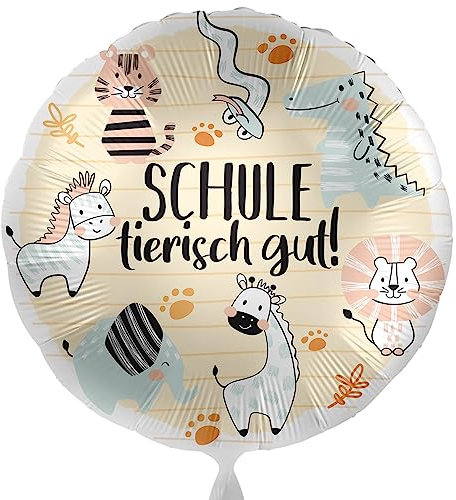 Folienballon Schulanfang 'Schule - tierisch gut' Luftballon Einschulung Geschenk Schulkind Einschulung Ballon 1. Klasse - Helium geeignet